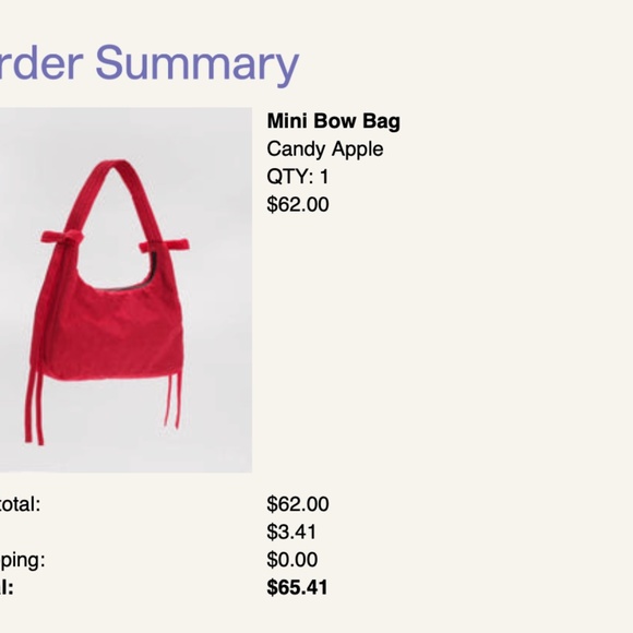Baggu NWT Sandy Liang Mini Bow Bag, Candy Apple - Picture 4 of 4